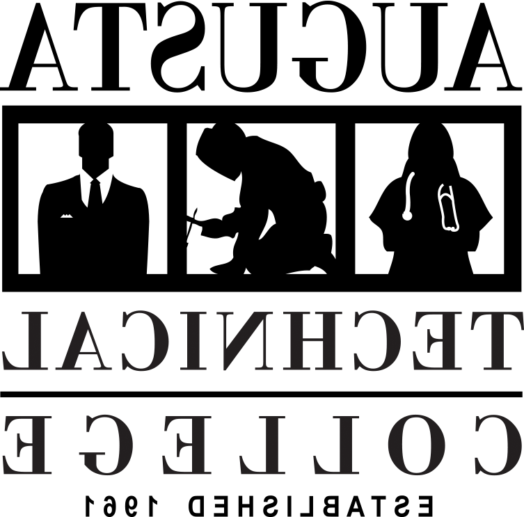 The 买世界杯app推荐 Logo that is black in color.  The logo is a square shape that contains vertical stacking of the words 买世界杯app推荐 Established 1961 in all caps.  The words AUGUSTA and TECHNICAL are separated by a row containing three squares.  每个正方形包含一个剪影图像.  The first square contains a female with a white stethoscope around her neck.  The second square contains a person kneeling to the right wearing a welding helmet and holding a welding torch.  The third square contains a man standing at attention wearing a black business suit with a white pocket square, 白领正装衬衫, 黑色领带.  The words TECHNICAL and COLLEGE are separated by a solid black horizontal line.
