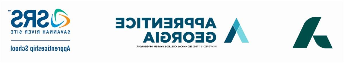 奥古斯塔科技公司标志, 学徒格鲁吉亚标志, 和SRS萨凡纳河现场学徒学校的标志在水平排.